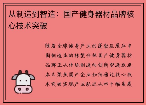 从制造到智造：国产健身器材品牌核心技术突破